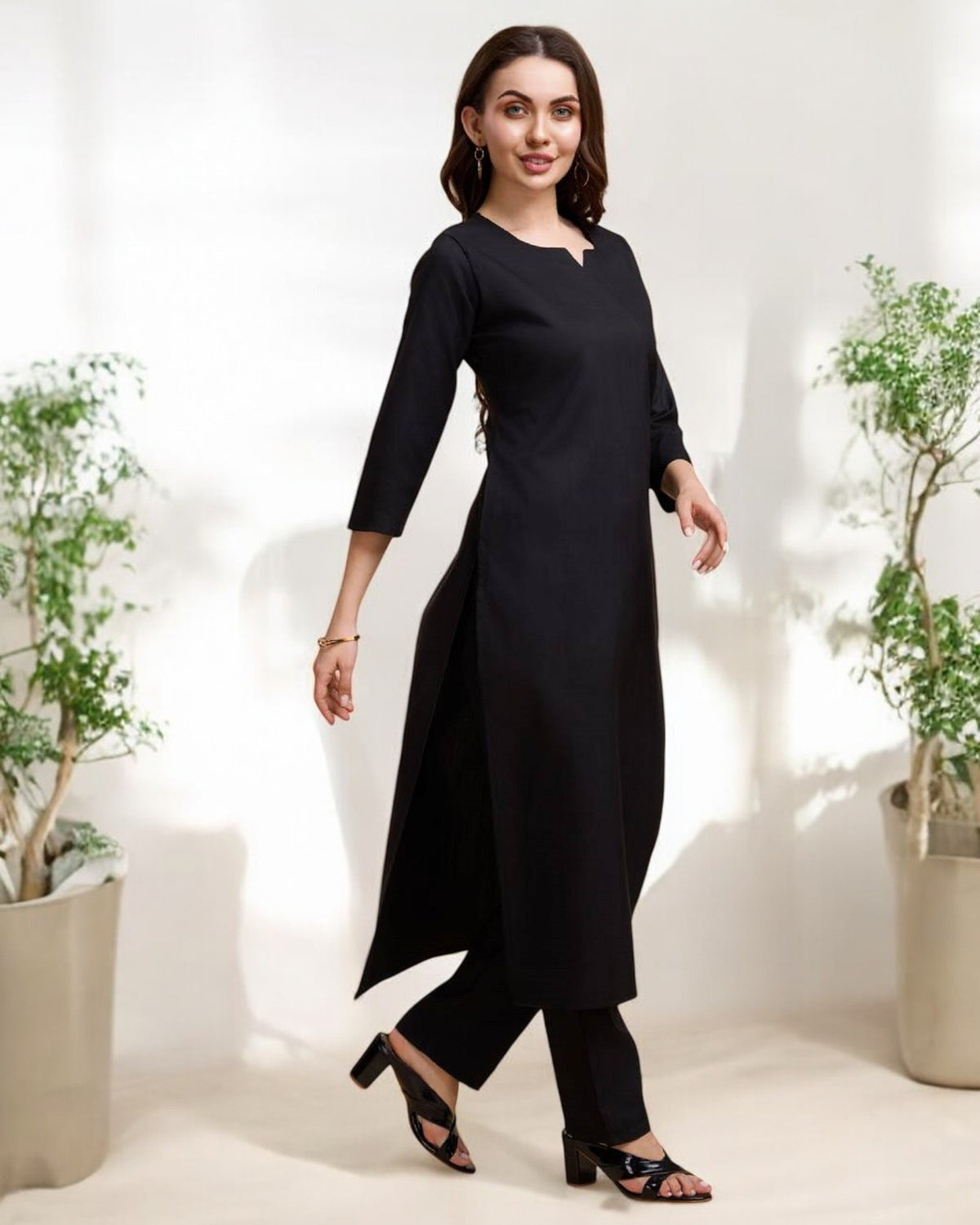 Black Straight Kurta Set for Women