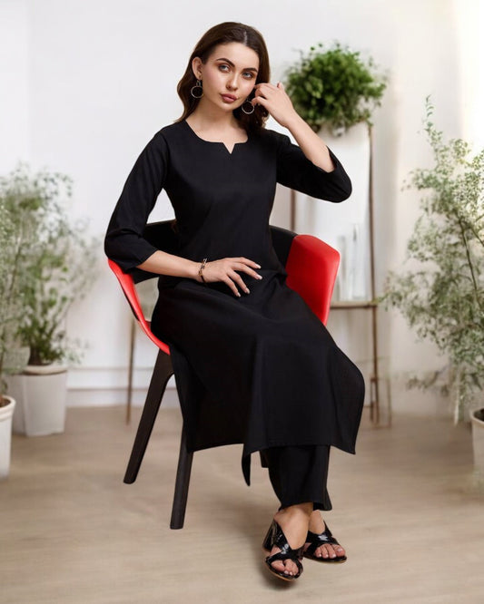 Black Straight Kurta Set for Women