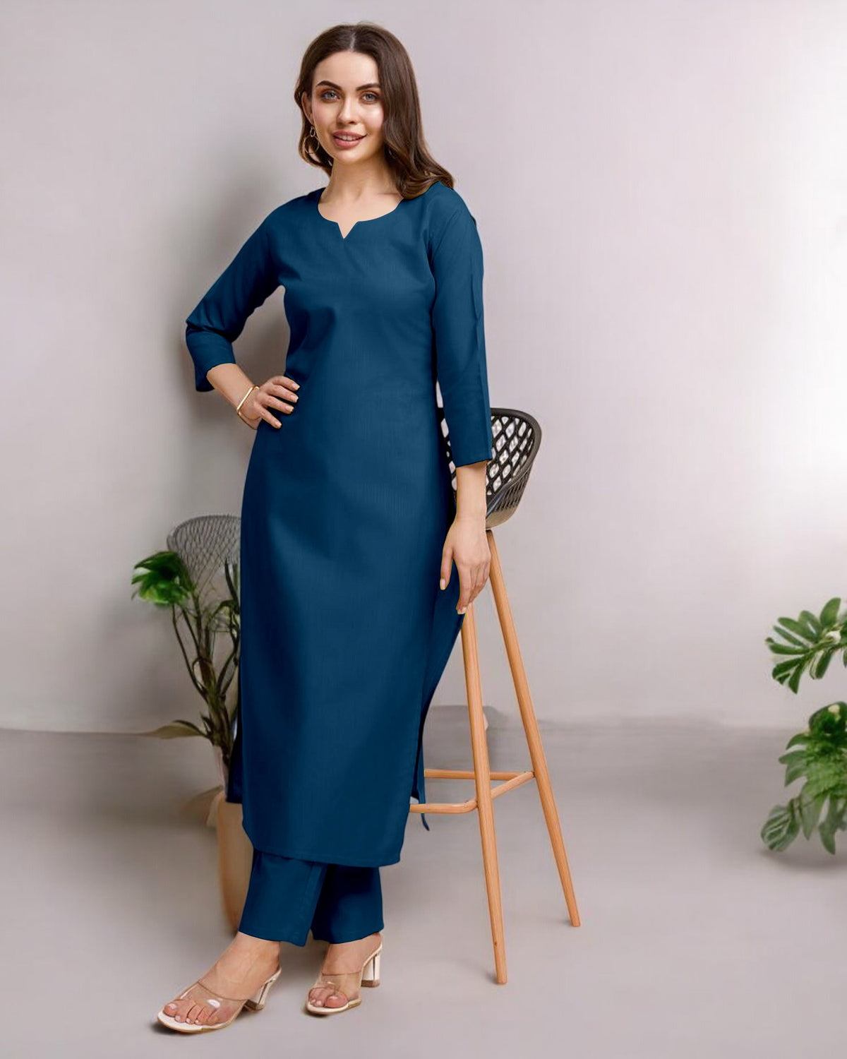 NvayBlue Straight Kurta Set for Women