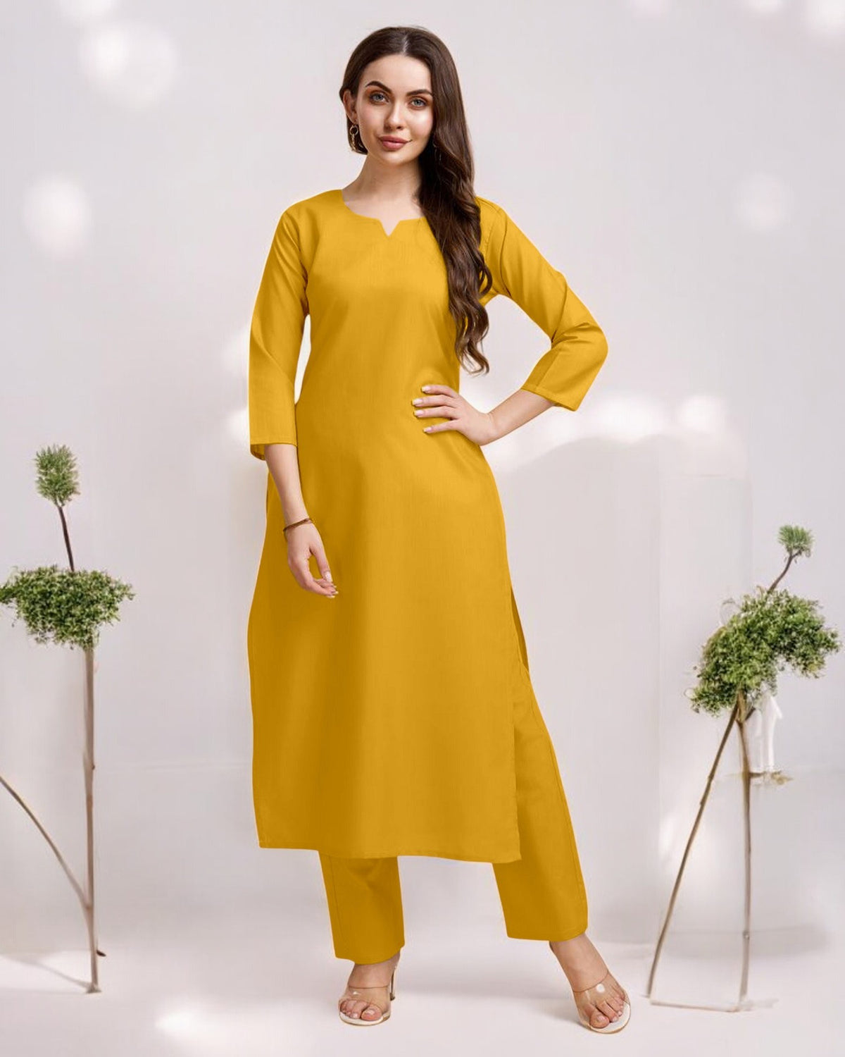 Yellow Straight Kurta Set for Women
