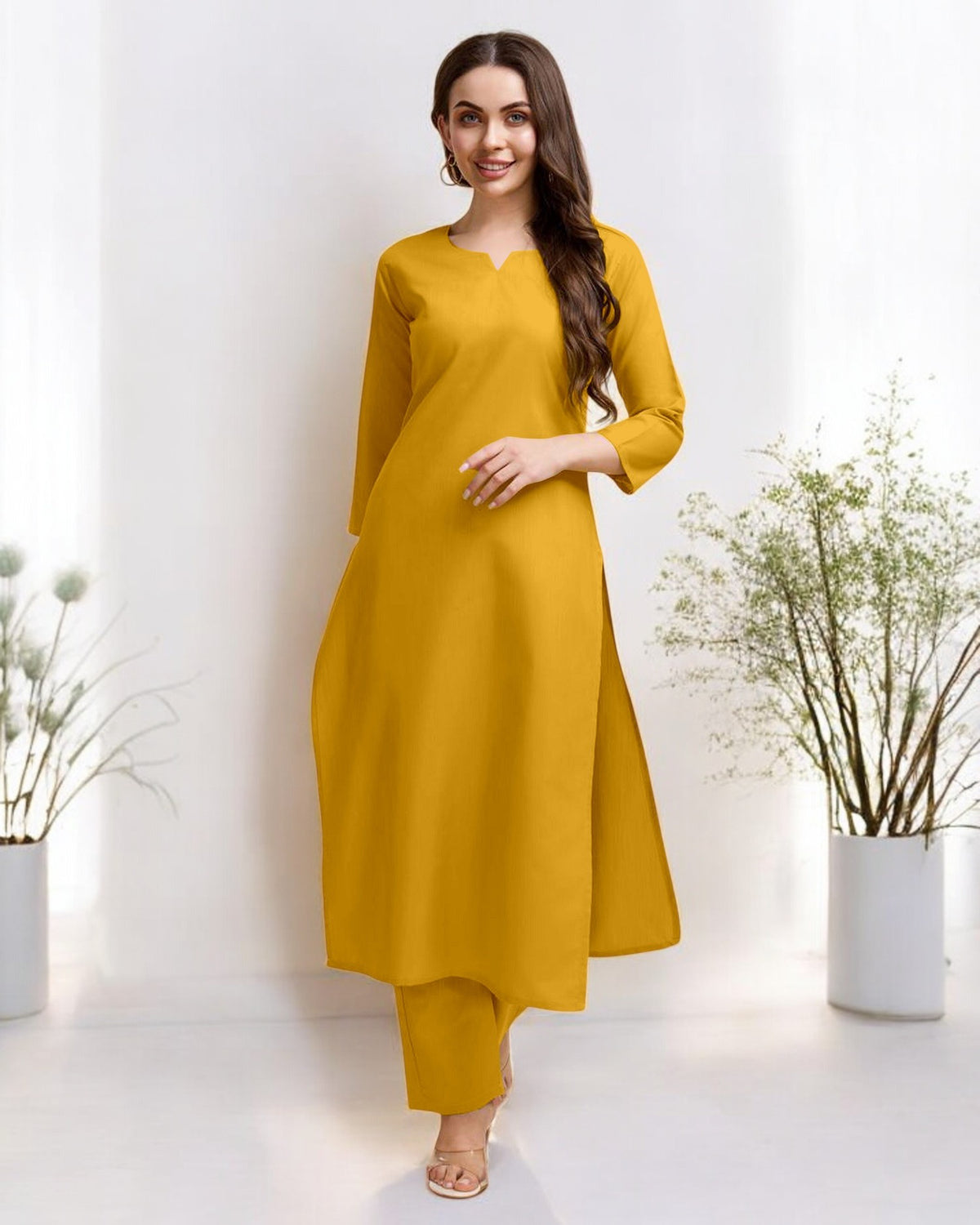 Yellow Straight Kurta Set for Women