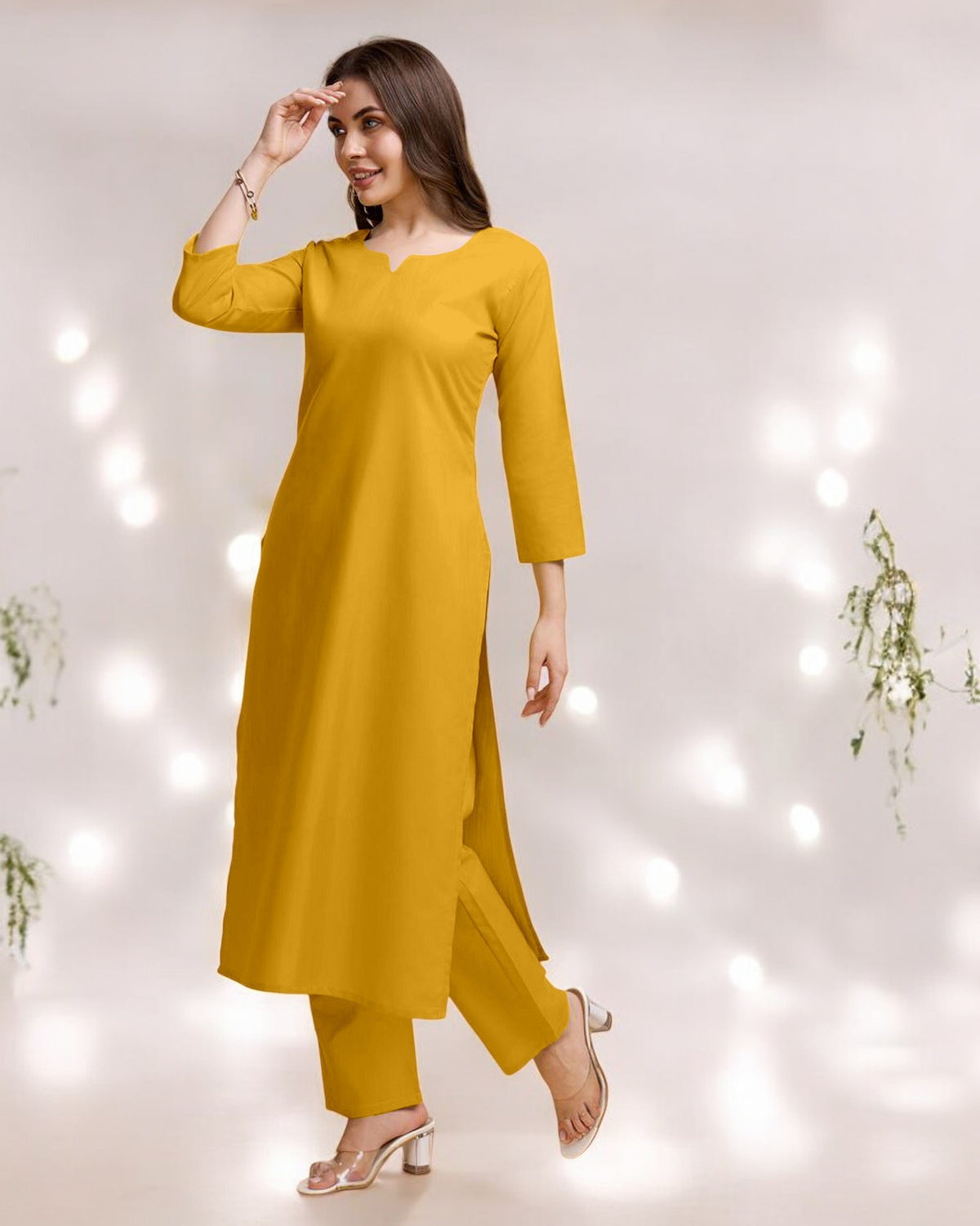 Yellow Straight Kurta Set for Women