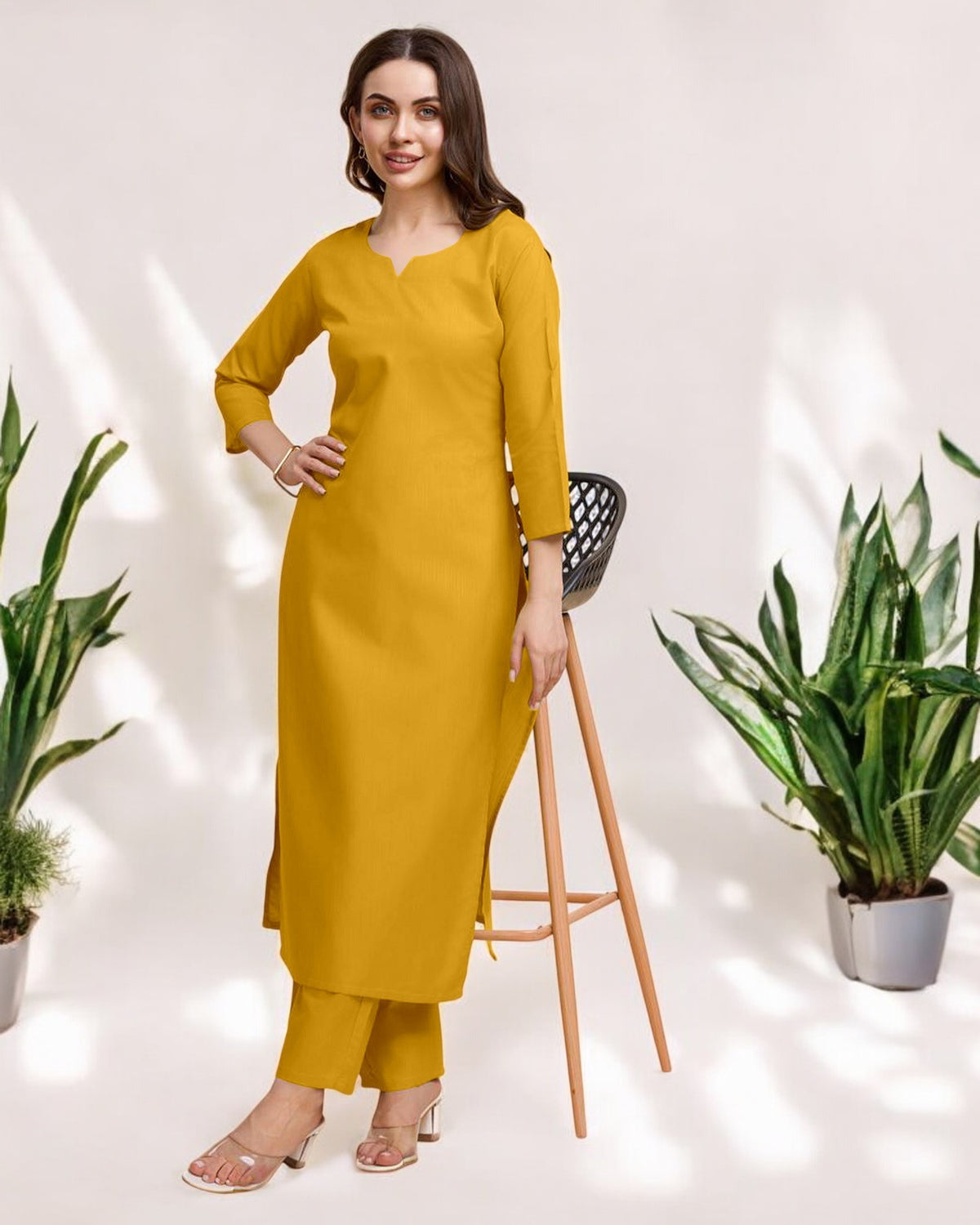 Yellow Straight Kurta Set for Women