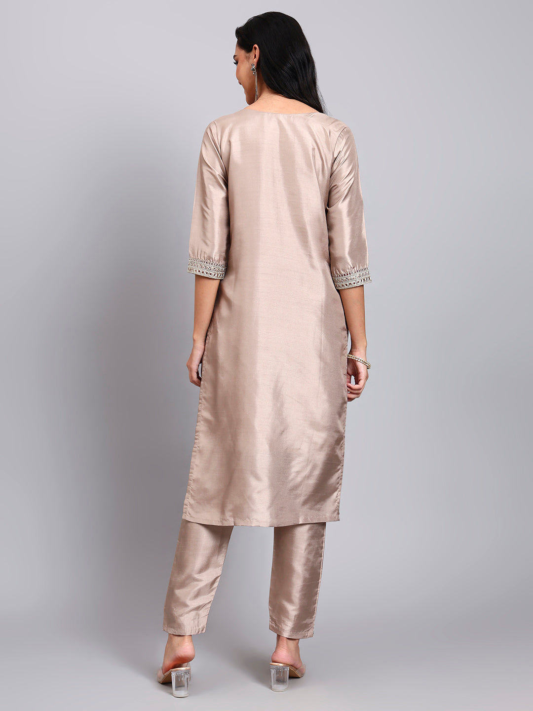 Biscuit Embroidered Kurta Set