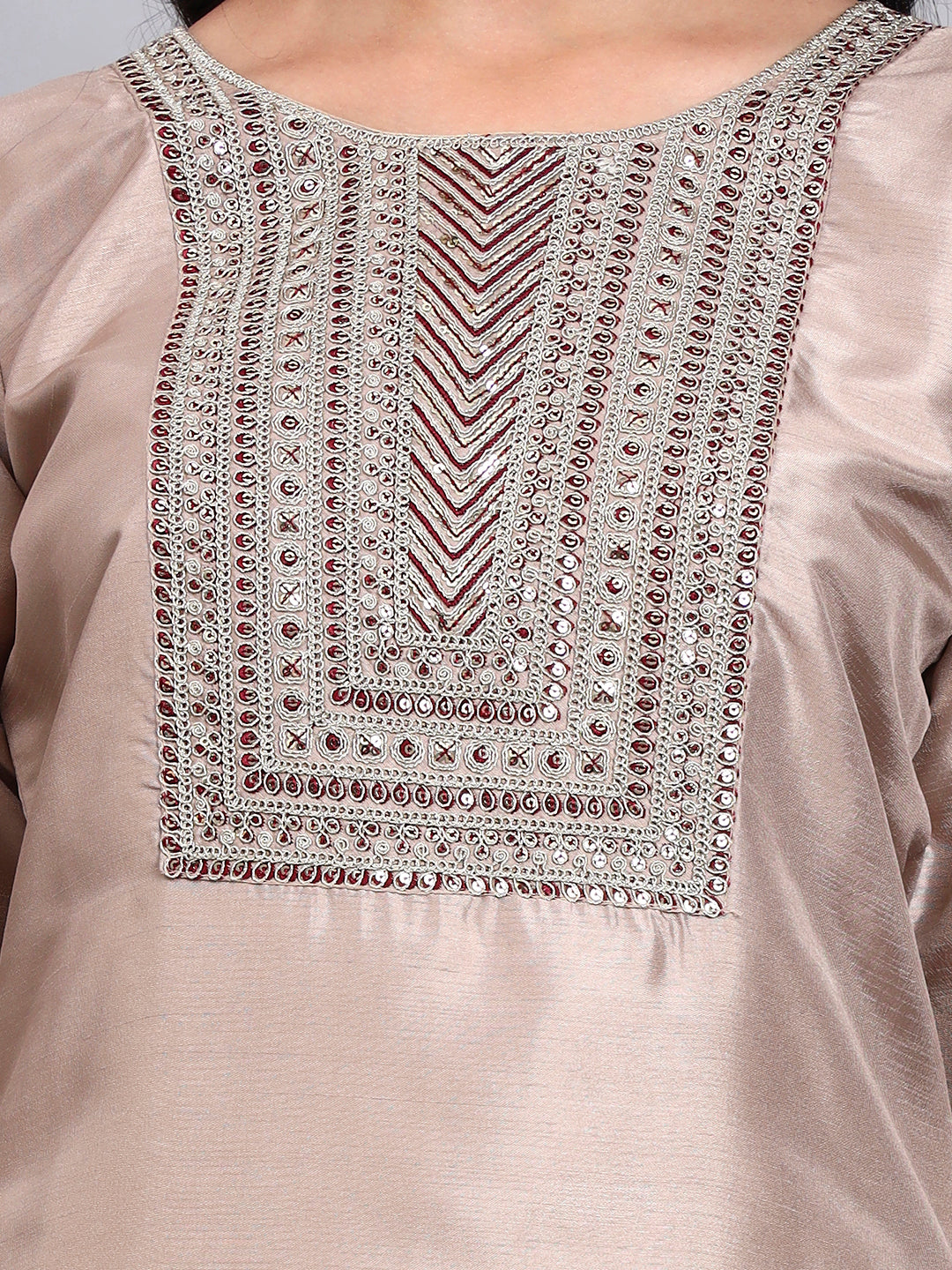 Biscuit Embroidered Kurta Set