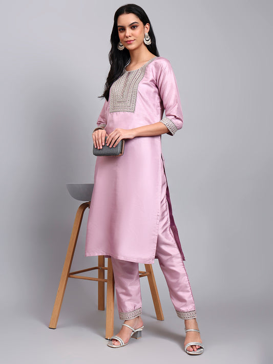 Light Pink Embroidered Kurta Set