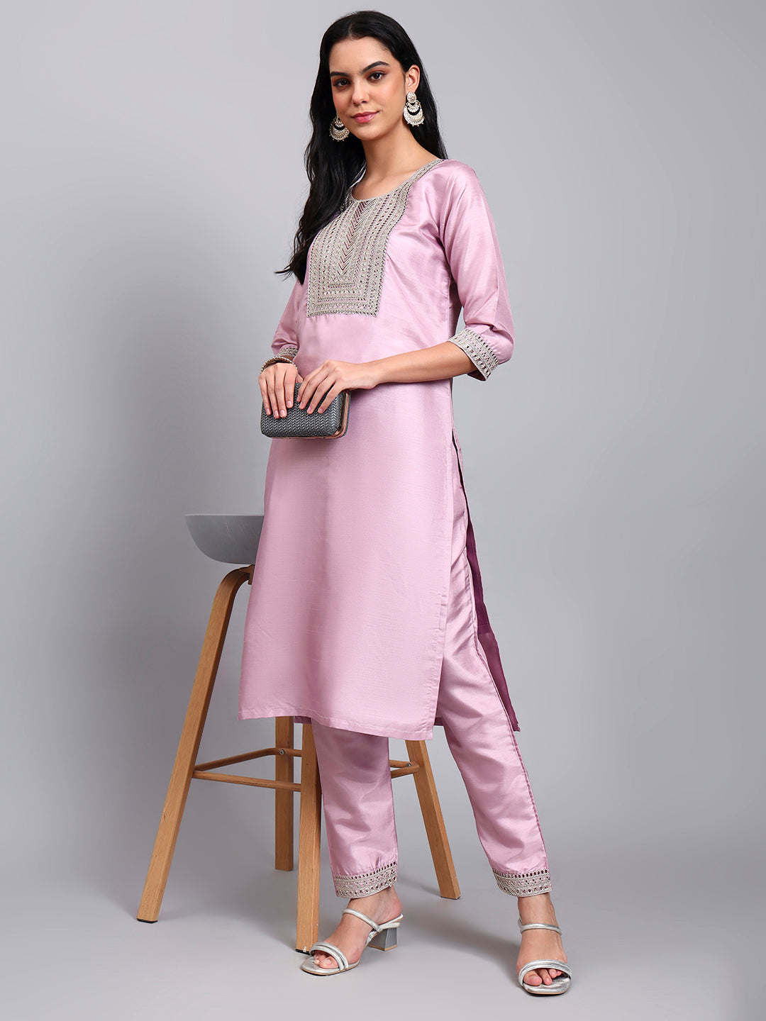Biscuit Embroidered Kurta Set