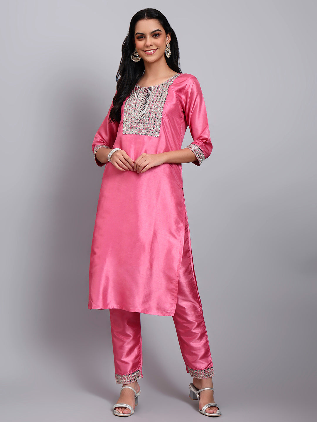 Pink Embroidered Kurta Set