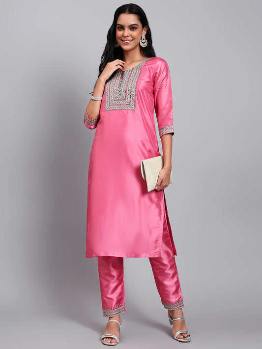 Pink Embroidered Kurta Set