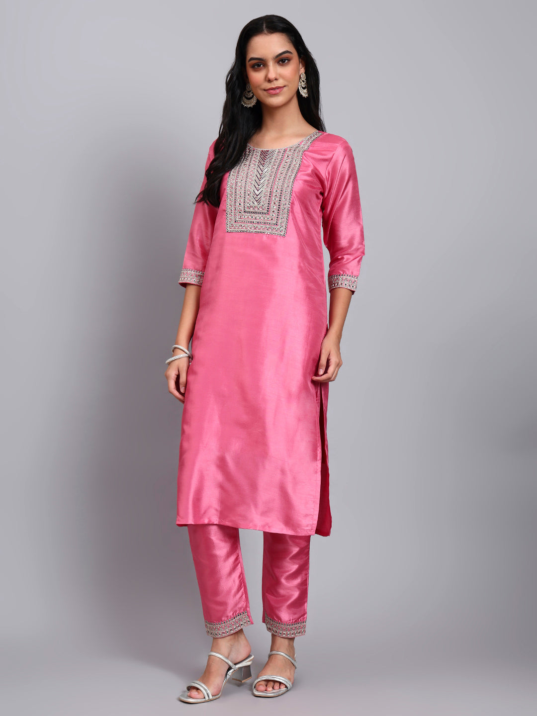 Biscuit Embroidered Kurta Set