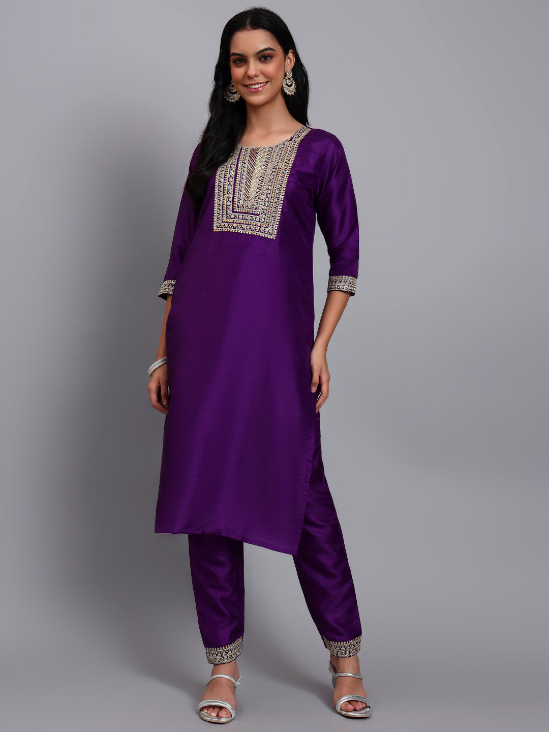 Purple Embroidered Kurta Set