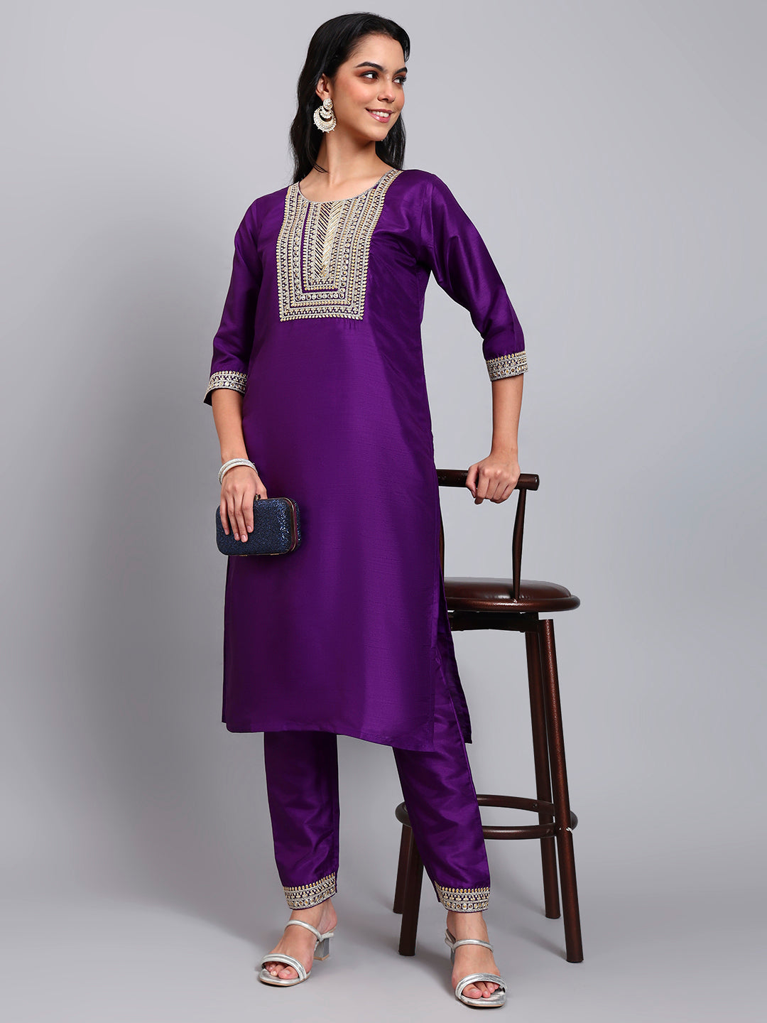 Biscuit Embroidered Kurta Set