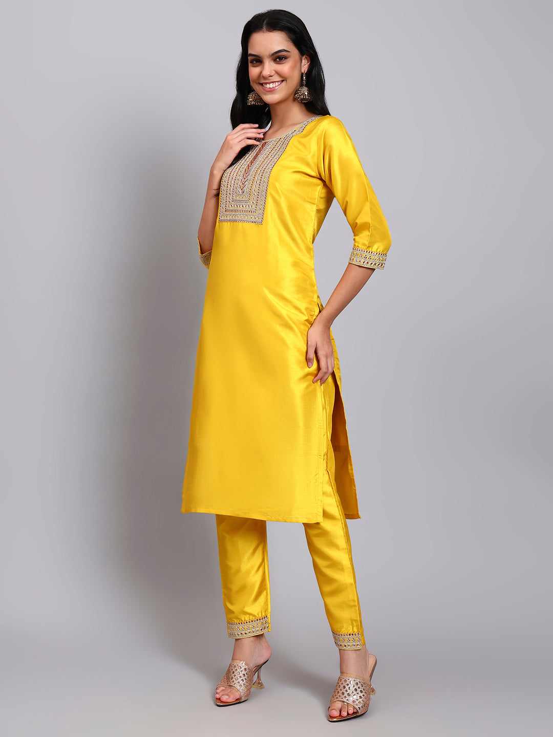 Biscuit Embroidered Kurta Set