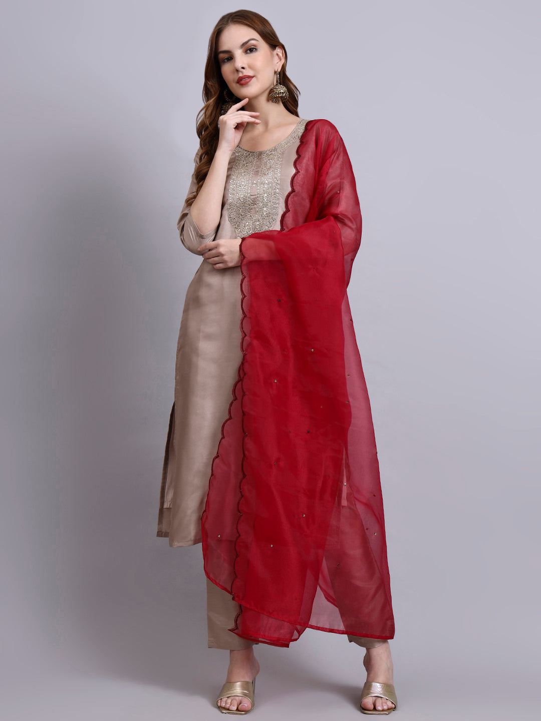Embroidered Kurti Set with Dupatta