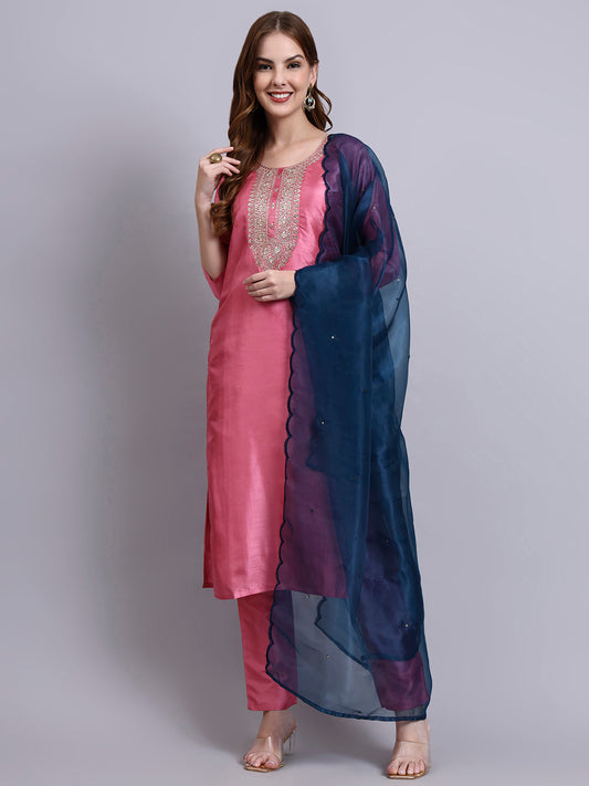 Embroidered Kurti Set with Dupatta