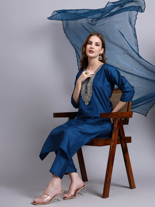 Embroidered Kurti Set with Dupatta