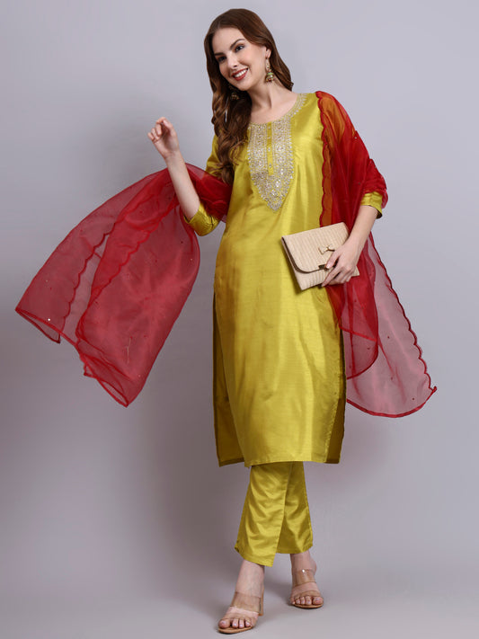 Embroidered Kurti Set with Dupatta