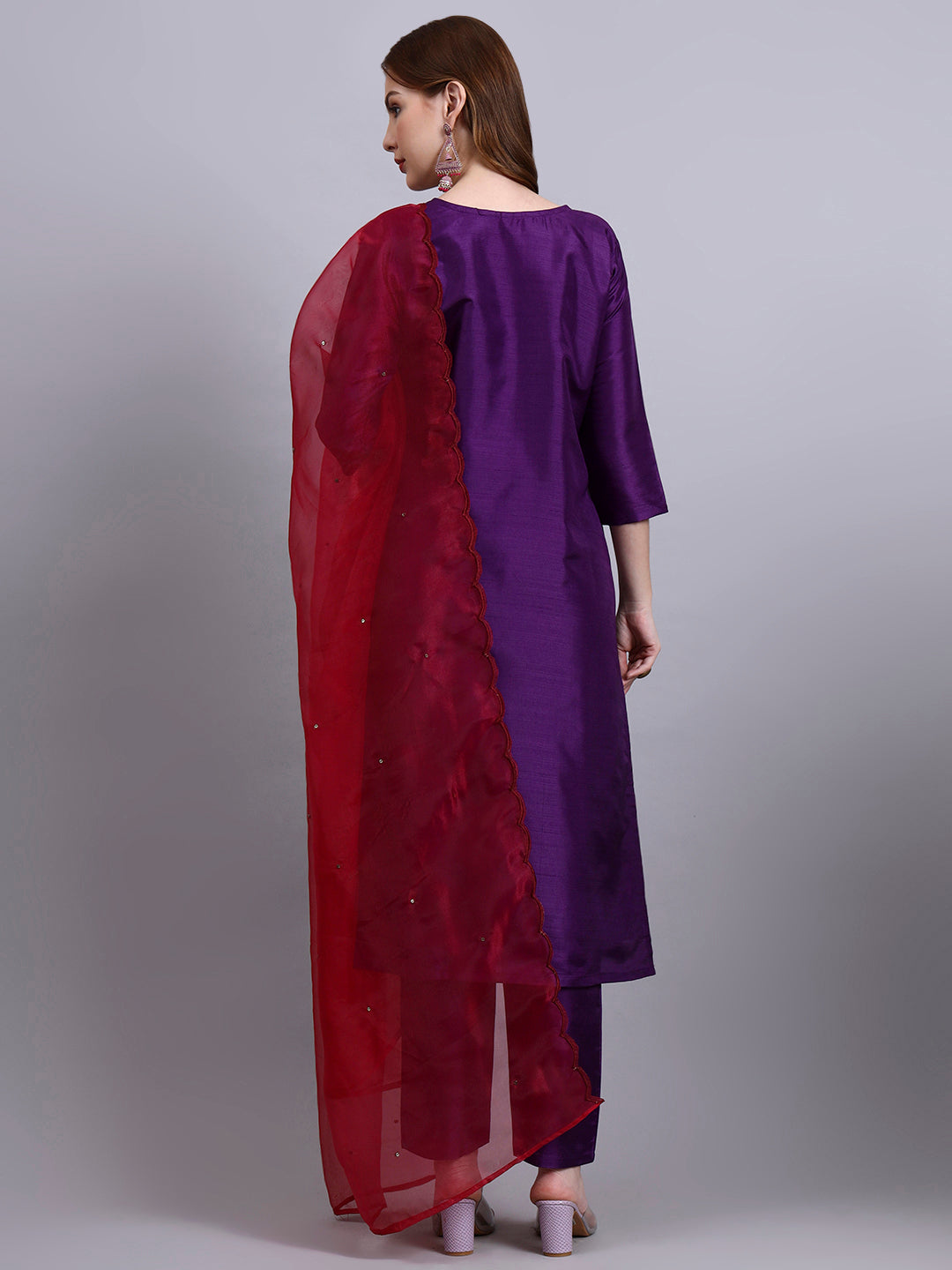 Purple Embroidered Kurti Set with Dupatta