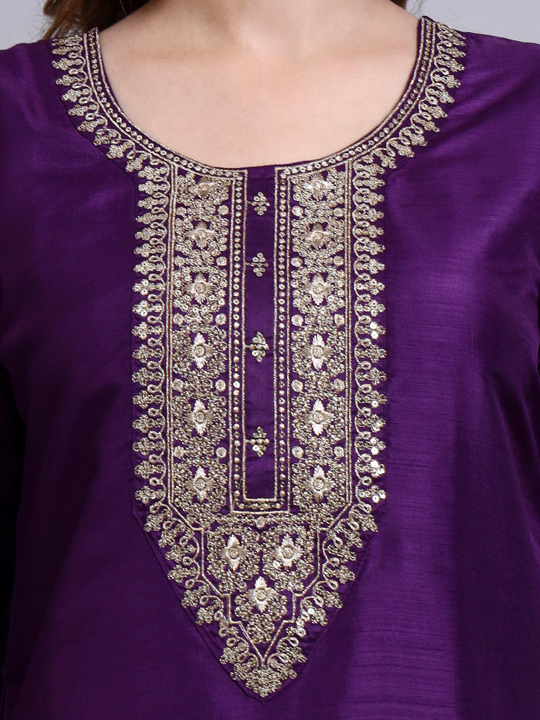 Purple Embroidered Kurti Set with Dupatta