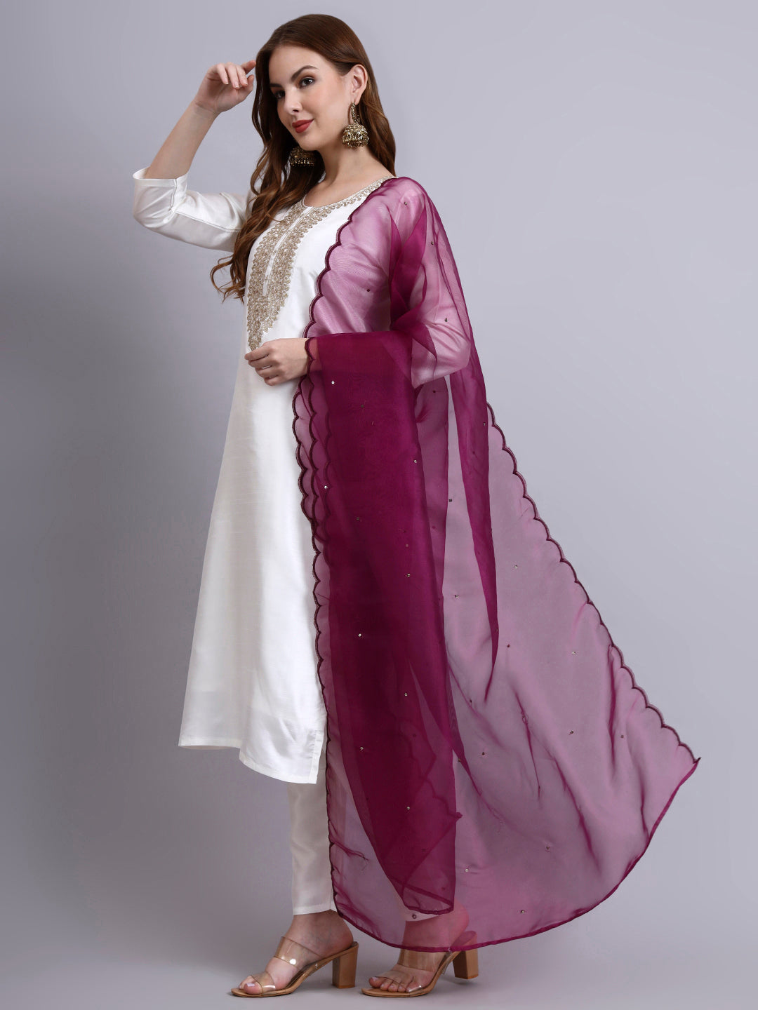 White Embroidered Kurti Set with Dupatta