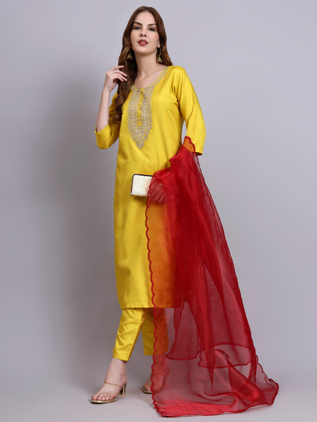 Embroidered Kurti Set with Dupatta