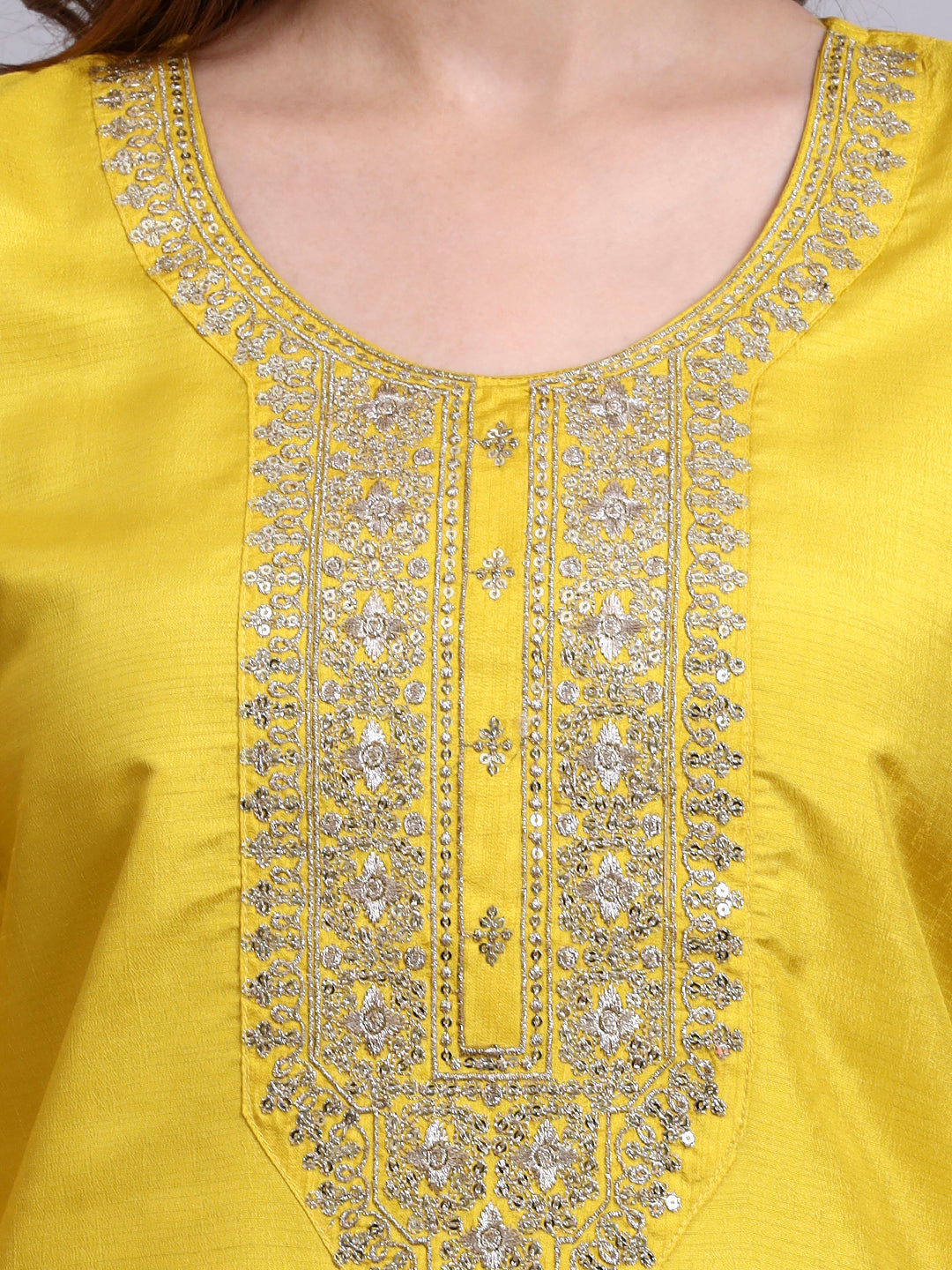 Yellow Embroidered Kurti Set with Dupatta