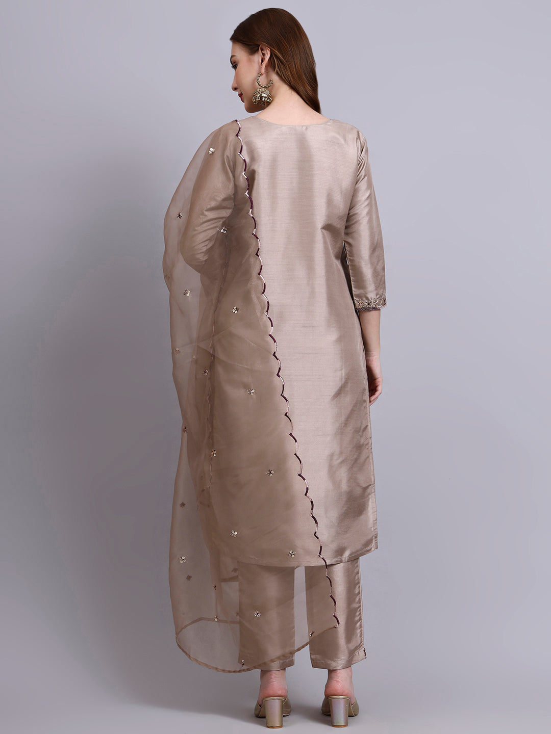 Embroidered Silk Kurti Set with Organza Dupatta