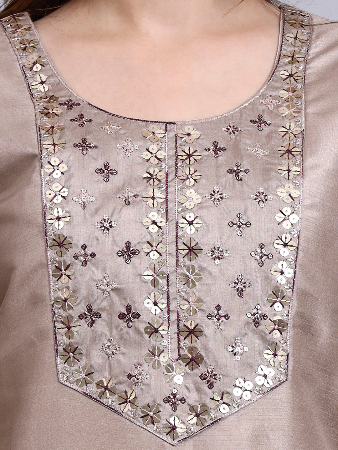 Embroidered Silk Kurti Set with Organza Dupatta