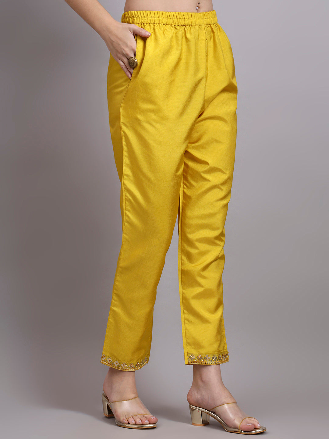 Yellow Embroidered Silk Kurti Set with Organza Dupatta
