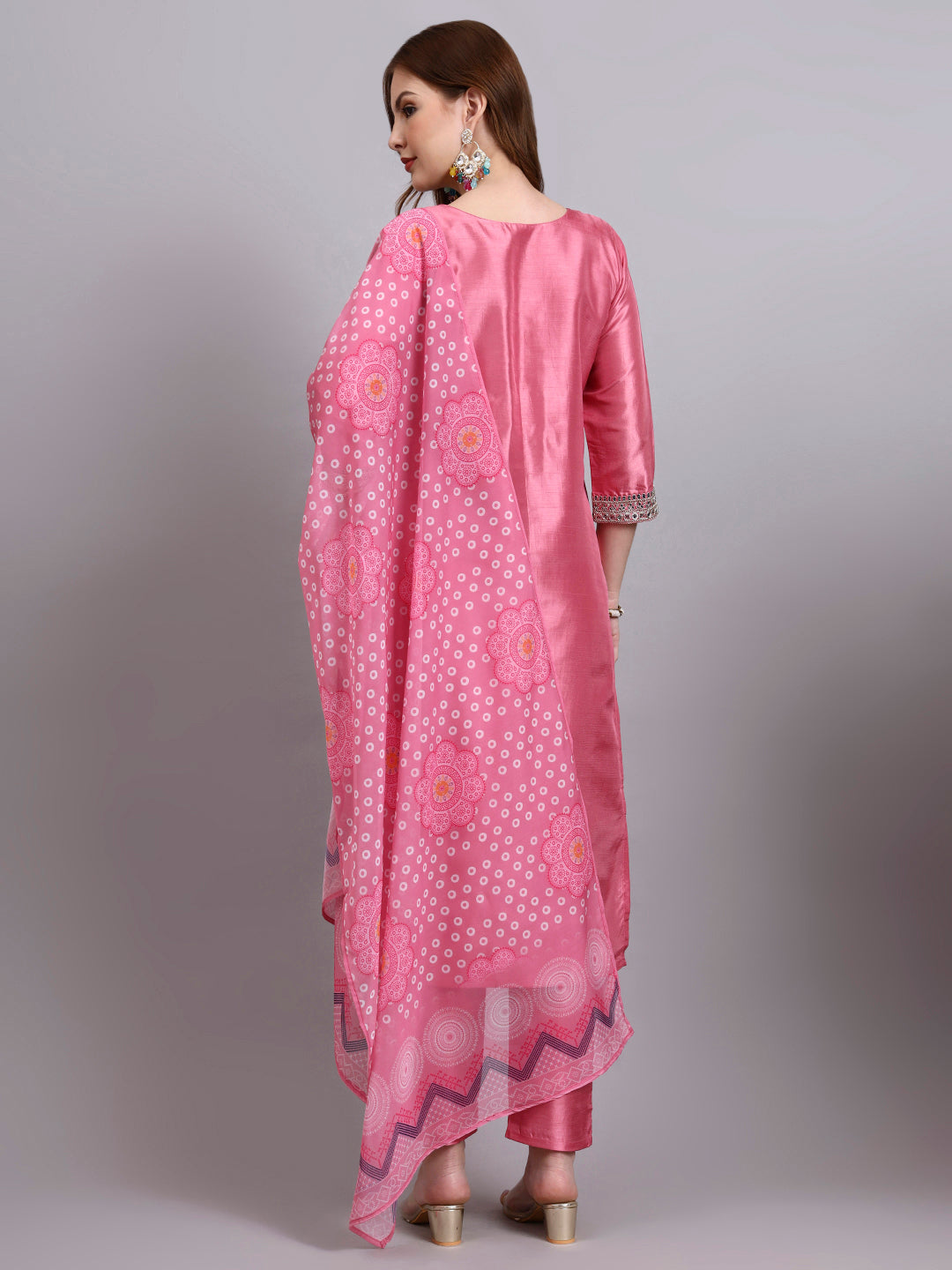 Gajari Embroidered Kurti Set with Printed Dupatta