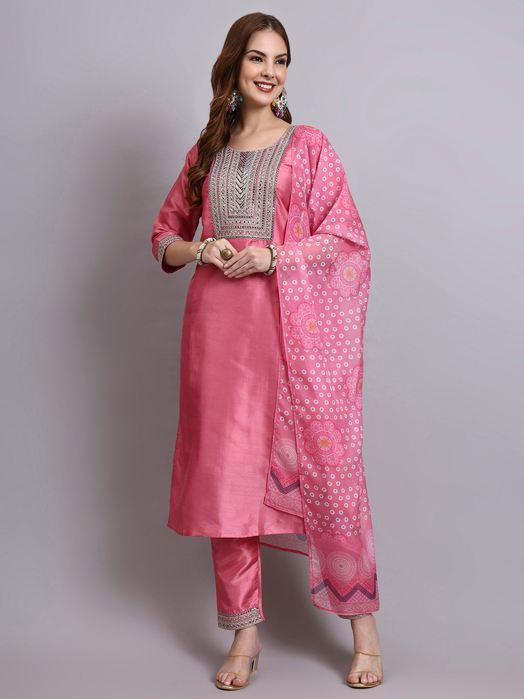 Gajari Embroidered Kurti Set with Printed Dupatta
