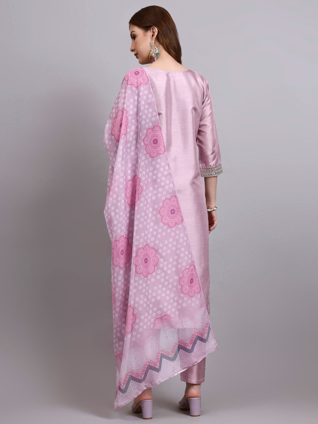 Pink Embroidered Kurti Set with Printed Dupatta