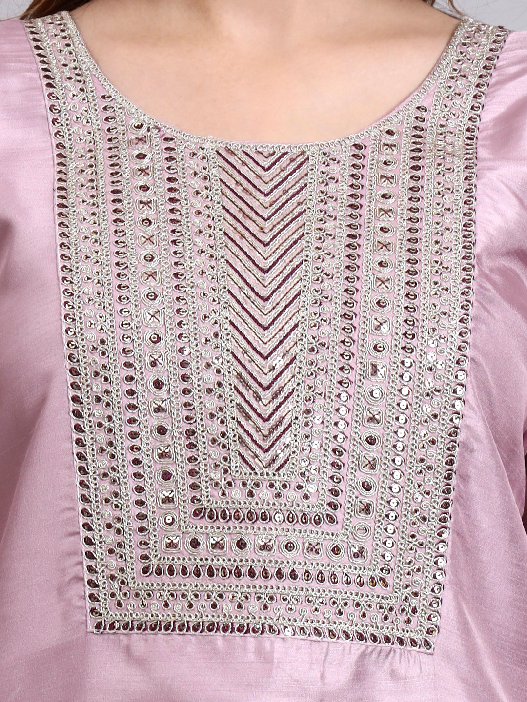 Pink Embroidered Kurti Set with Printed Dupatta