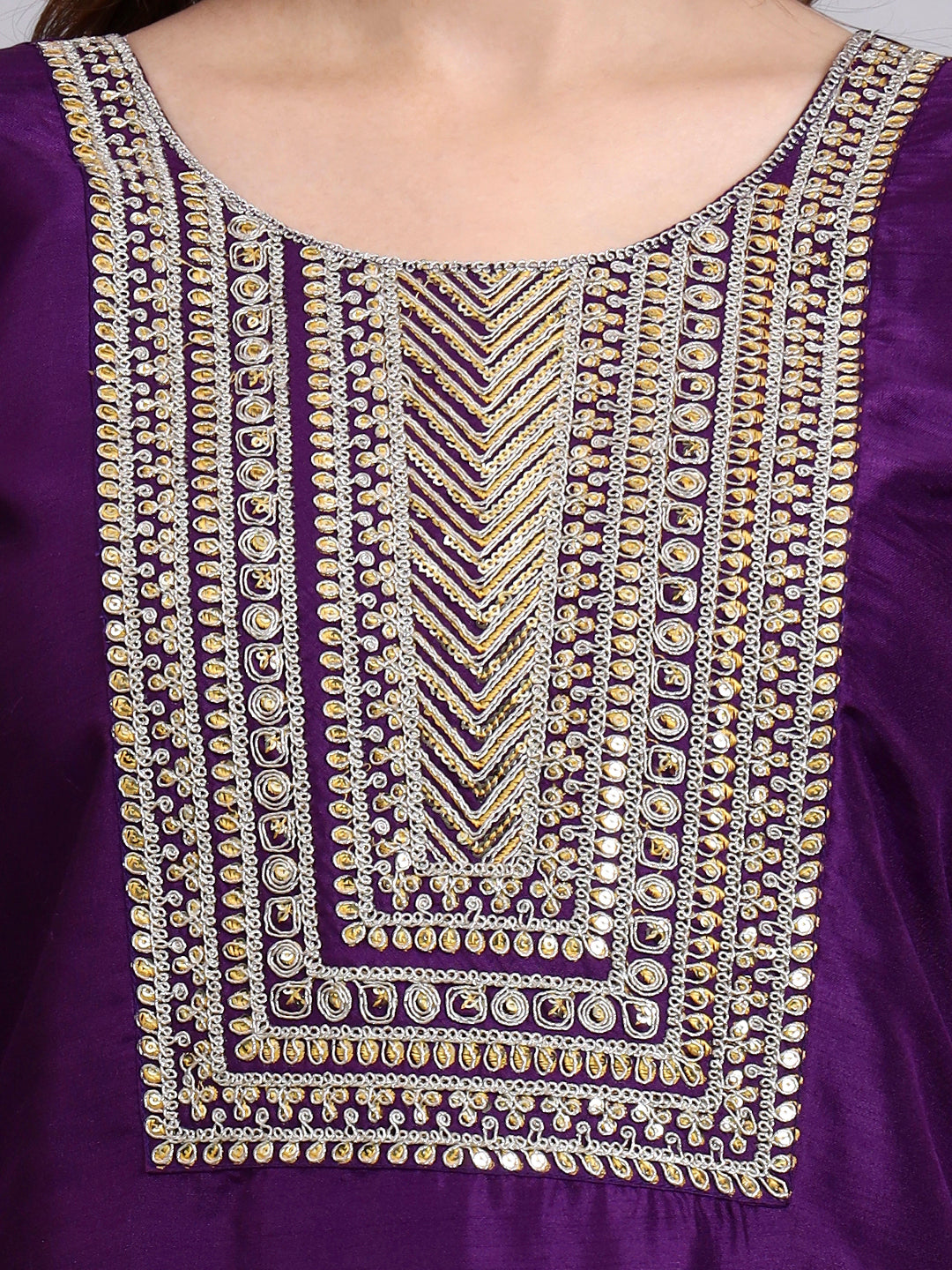 Purple Embroidered Kurti Set with Printed Dupatta