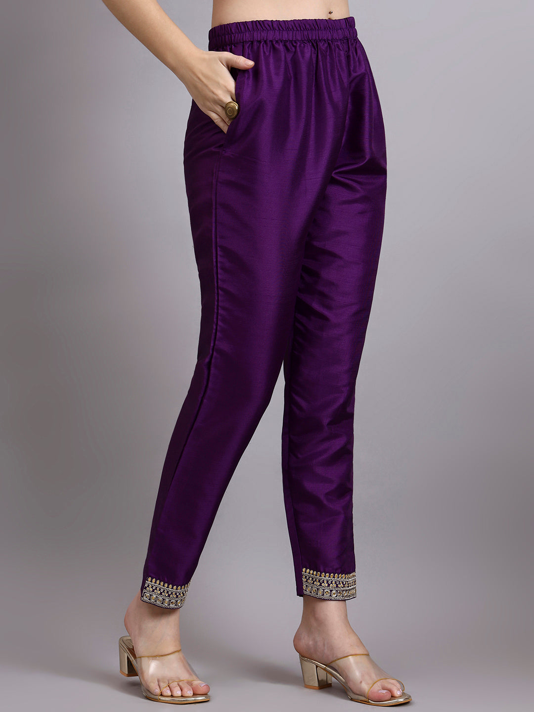 Purple Embroidered Kurti Set with Printed Dupatta