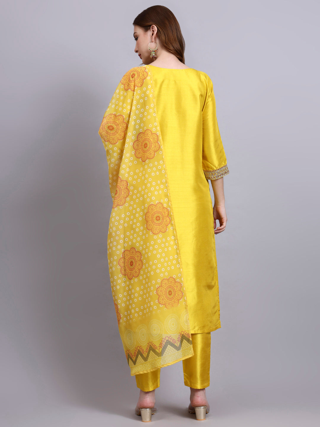 Yellow Embroidered Kurti Set with Printed Dupatta