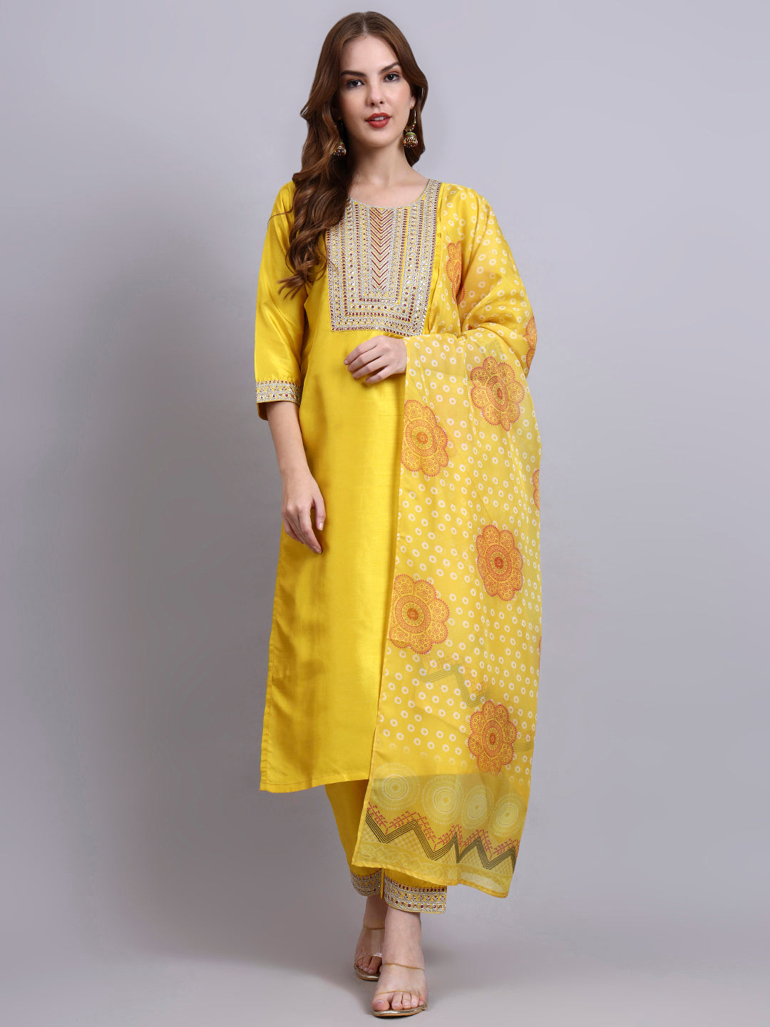 Purple Embroidered Kurti Set with Printed Dupatta