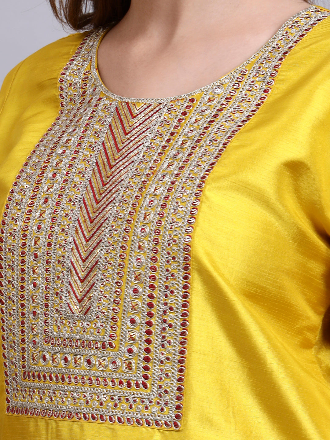 Yellow Embroidered Kurti Set with Printed Dupatta