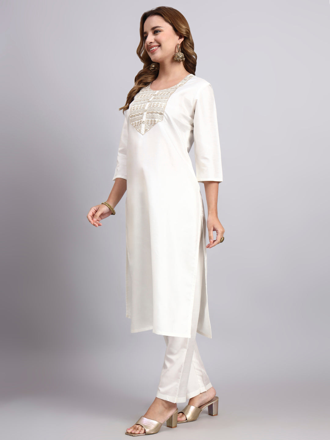 Ivory Embroidered Kurti Set