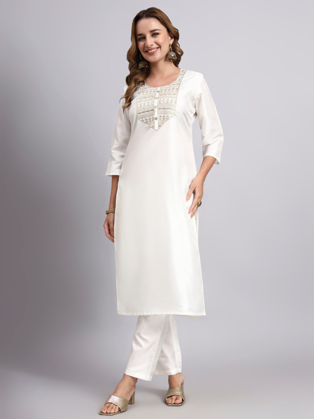 Ivory Embroidered Kurti Set