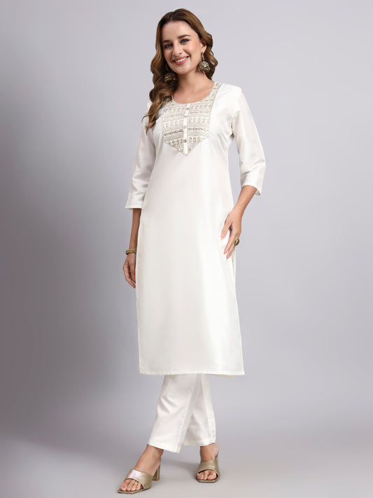 Ivory Embroidered Kurti Set