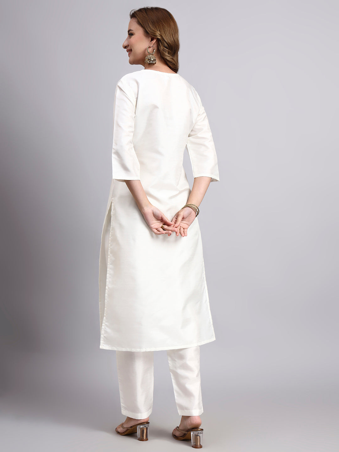 White Embroidered Kurti with Straight Pants