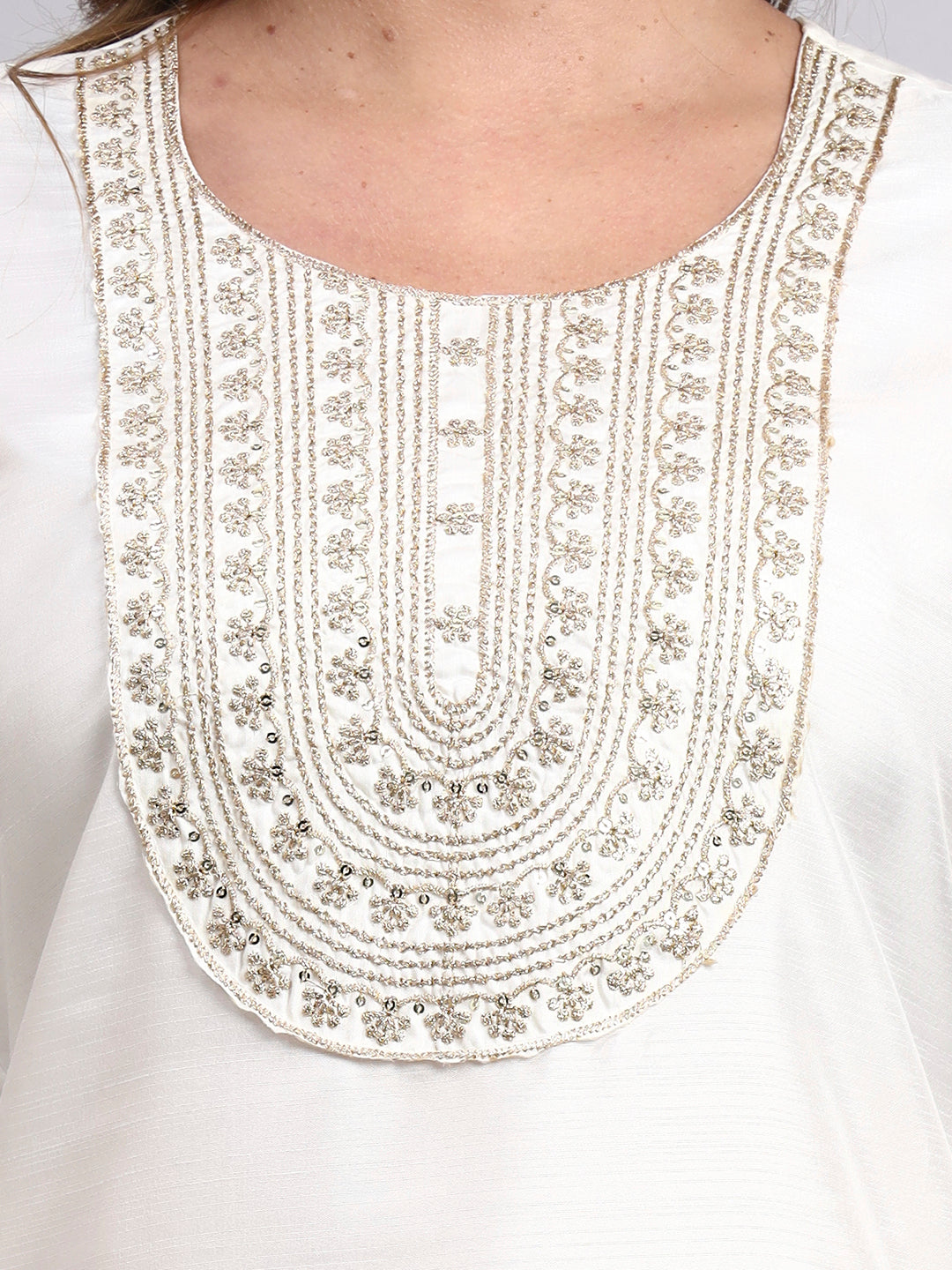 White Embroidered Kurti with Straight Pants