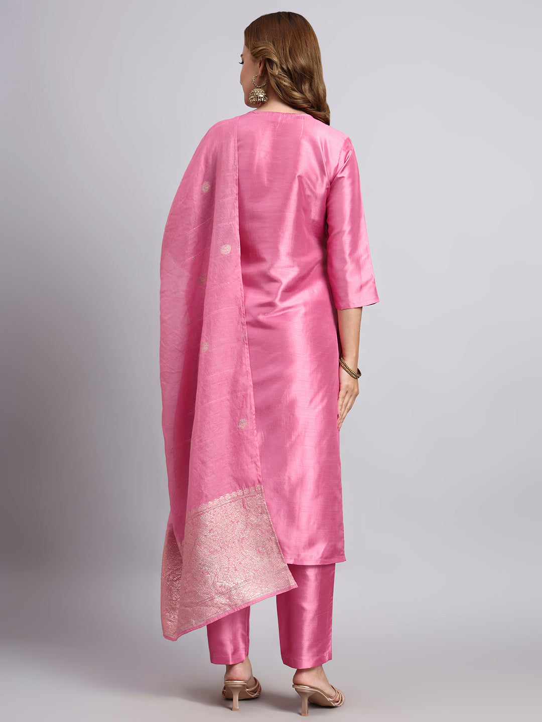 Pink Embroidered Kurti Set with Dupatta