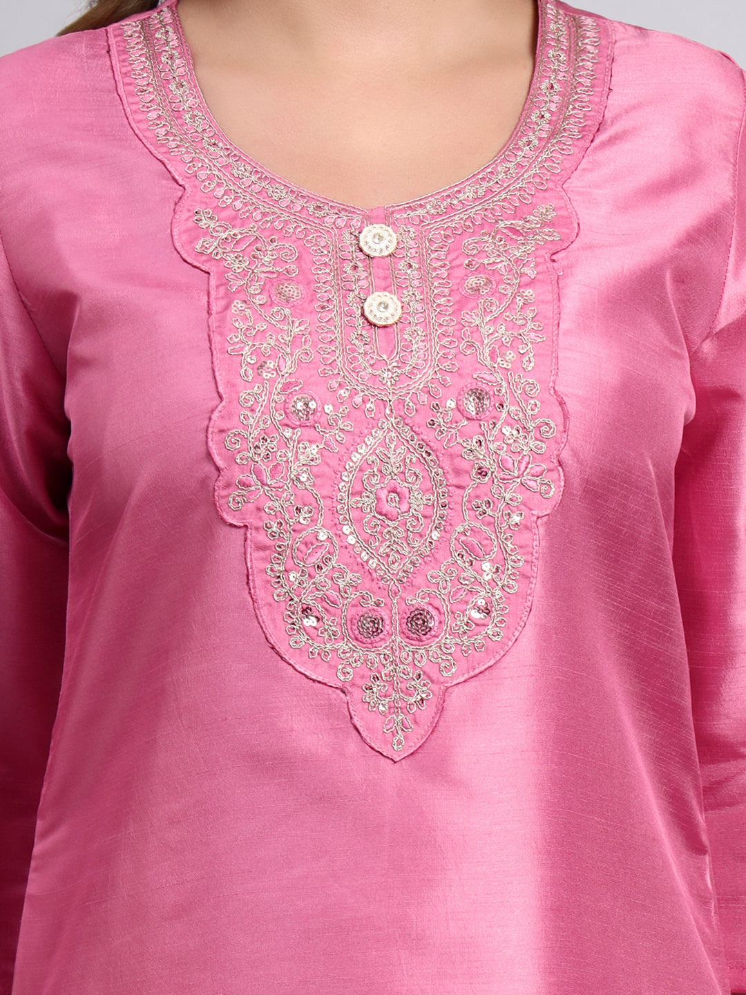 Pink Embroidered Kurti Set with Dupatta