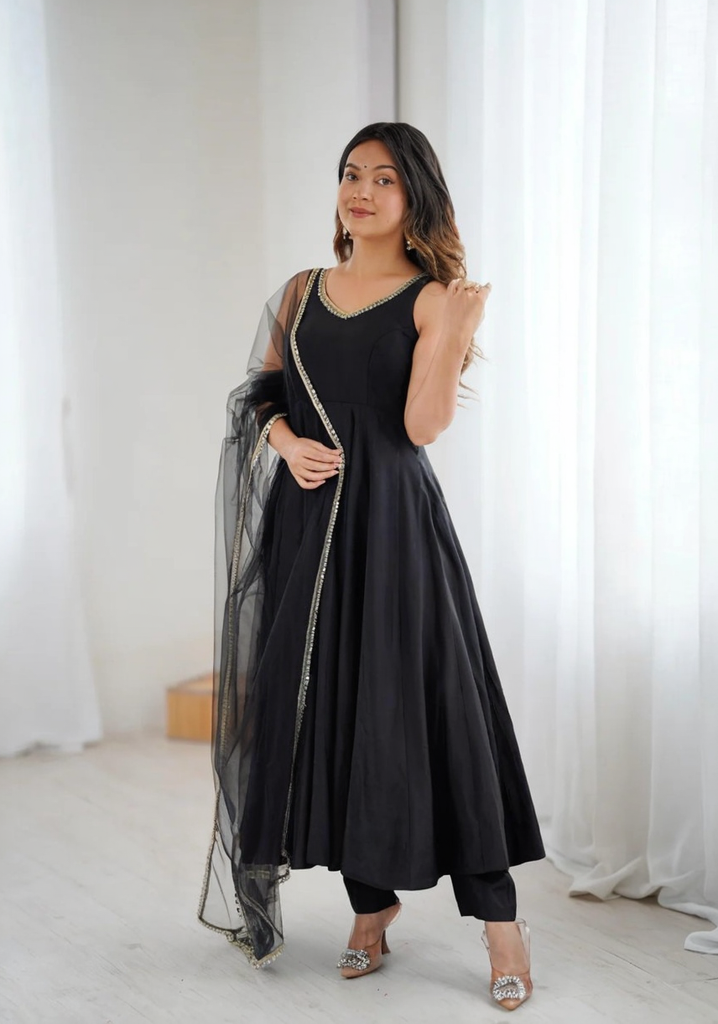 Black Anarkali Set with Sheer Dupatta