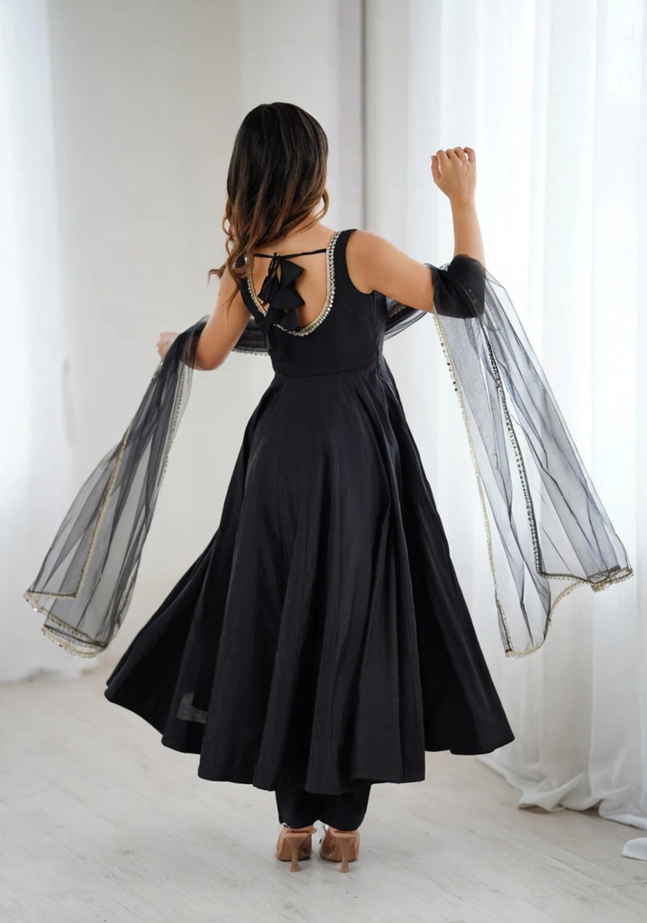 Black Anarkali Set with Sheer Dupatta