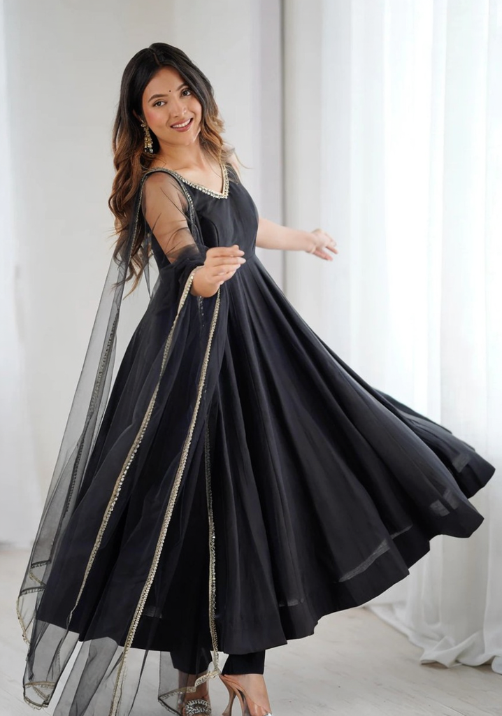 Black Anarkali Set with Sheer Dupatta