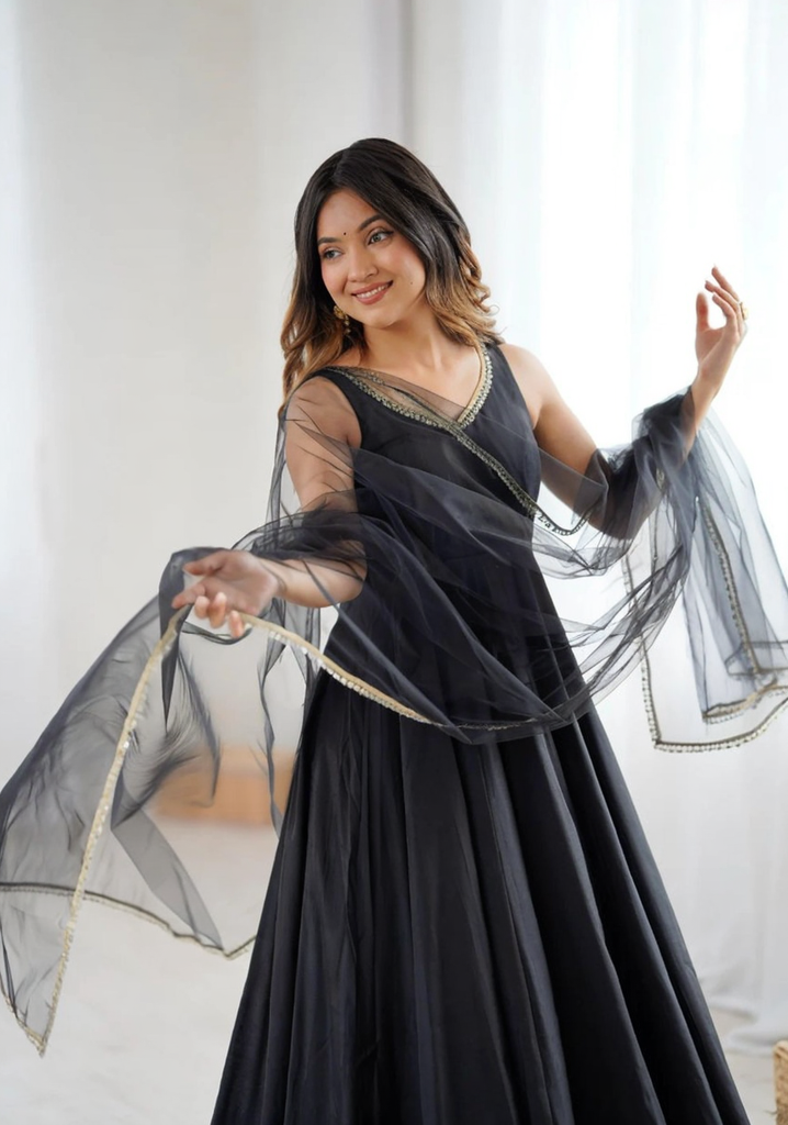 Black Anarkali Set with Sheer Dupatta