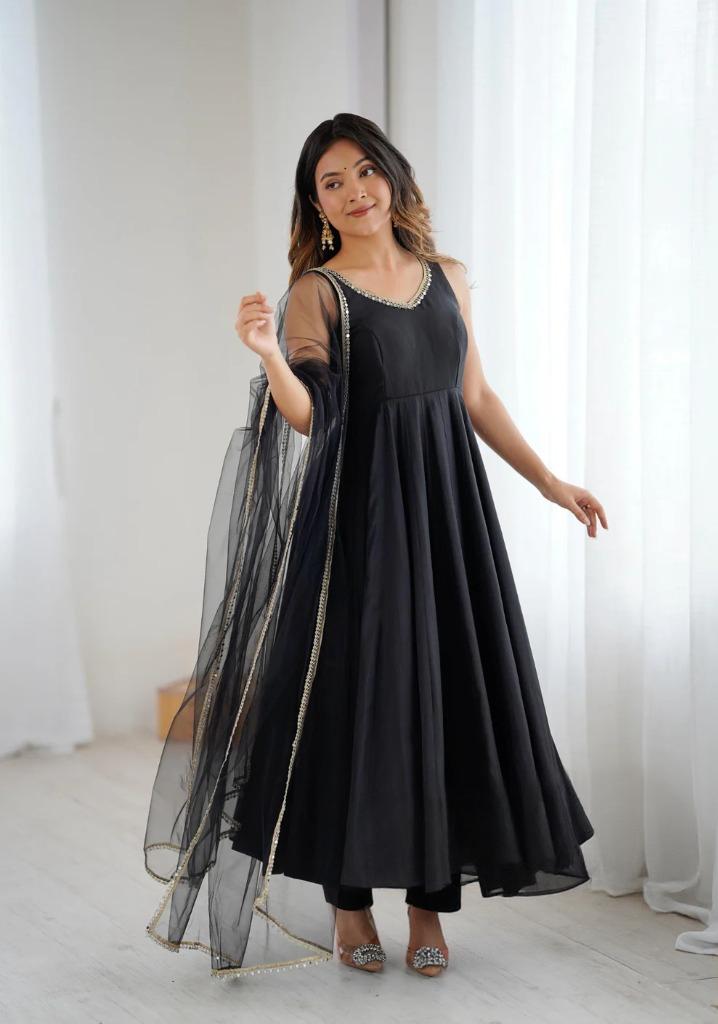 Black Anarkali Set with Sheer Dupatta